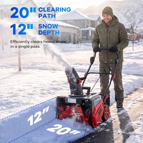 Garvee 40V 20" Cordless Snow Blower, Electric Snow Thrower Machine,Red