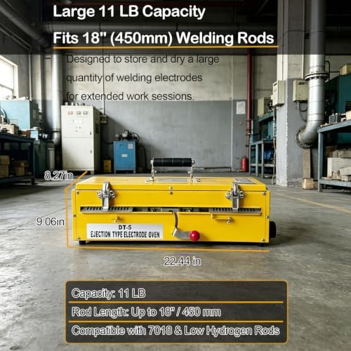 11Lb Ejection Type Portable Welding Rod Oven, 110V Adjustable 122–302°F, Dry Stick Welding Rod Storage with Handle & Safety Locking Latch, for 18" (450MM) Low Hydrogen & 7018 Welding Rods