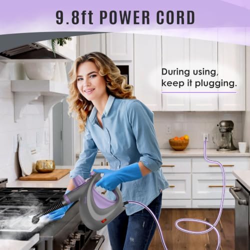 Phueut Pressurized Handheld Multi-Surface Natural Steam Cleaner with 12 pcs Accessories, Multi-Purpose Steamer for Home Use, Steamer for Cleaning Floor, Upholstery, Grout and Car (Purple)