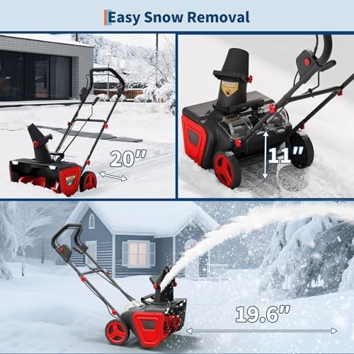 20" Cordless Snow Blower with 2×20V Batteries, 20" Wide 12" Deep Clearing, Self‑Propelled Electric Snow Shovel with 180° Rotating Chute & LED Lights for Driveway, Sidewalk, Patio, Red
