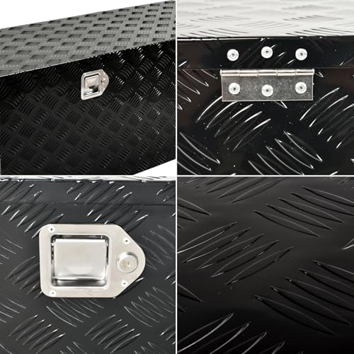 48 Inch Heavy Duty Aluminum Truck Tool Box Pick Up Truck Bed RV Trailer Toolbox Storage Organizer with Side Handle, Lock & Keys，Black,5 Bar Tread 48"(L) X19.5''(W) X17.5(H) Storage Box