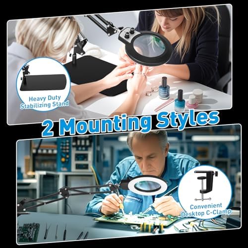 KIRKAS 12X Magnifying Glass with Light and Stand, Overhead Knob 2 in 1