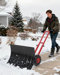 Snow Shovel with Wheels for Driveway, 29" W X 19.8" H Heavy Duty Double Rod