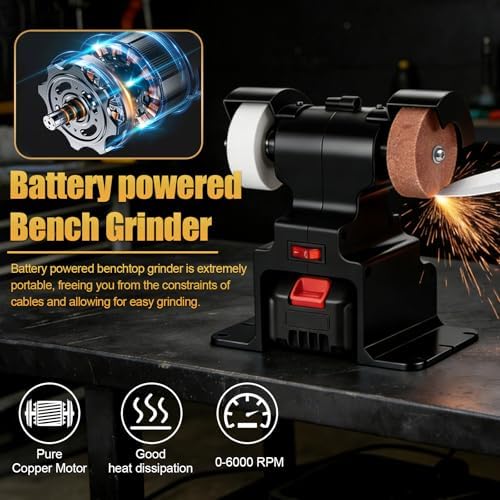 GLXX Mini Bench Grinder with 2 Wheels 250W Electric Multi Functional Bench Grinder 0-6000 RPM Heavy Duty Pure Copper Motor for Workshop Home Garage Metalworking Polishing Rust Removal (Black)