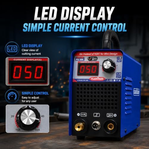 50A Plasma Cutter Machine,110V/220V Dual Voltage,1/2 Inch Clean Cut Plasma Cutting Machine, IGBT Inverter LED Display,Metal Cutting Machine for Steel, Stainless Steel, Aluminum & Copper, DIY