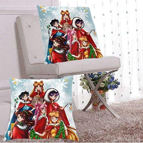 Merry Sailor Moon Pillow Covers Set of 2,Square Soft Throw Pillow Cover Case Cushion for Home Decor Sofa Bedroom Car 18 x 18 inch