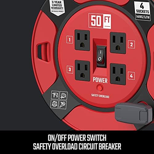 CRAFTSMAN 50 Ft. Retractable Extension Cord Reel, 4 Outlets