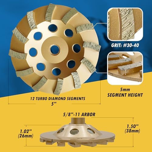 5" Diamond Grinding Wheel for Concrete Masonry 12 Segments 5/8"-11