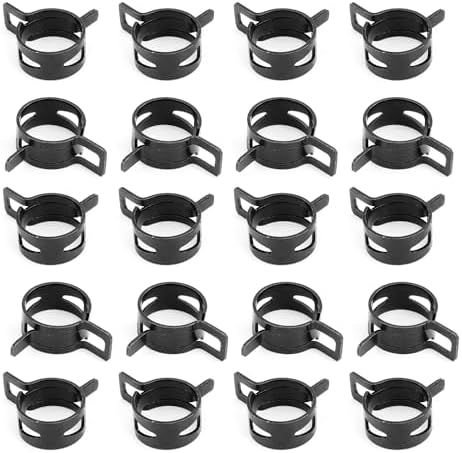 20pcs 1.26" ID Constant Tension Band Hose Clamps, 32mm Spring Band Type Action Hose Clamp Manganese Steel Fuel Line Clamp Low Pressure Air Clip Clamp for Fuel Hose Line Water Pipe Air Tube black