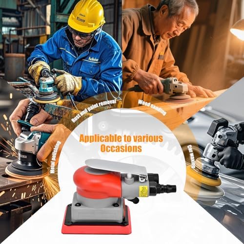 BTER Air Orbital Sander, 10000rpm 75x100mm Square Pneumatic Palm Sander, Sanding/Grinding/Polishing Professional Alloy Steel Pneumatic Sander for Wood, Composites, Metal, Car Beauty