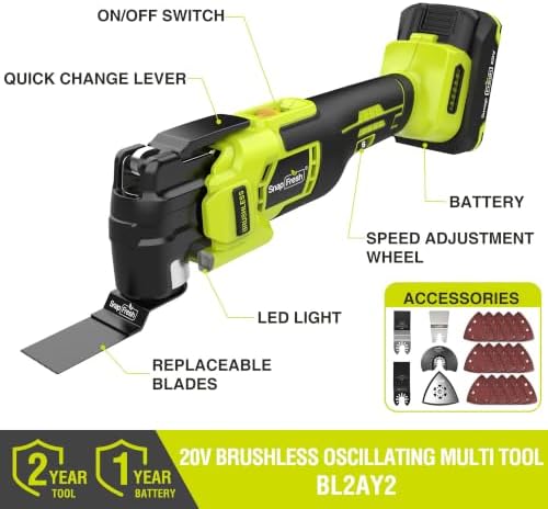 SnapFresh Brushless Oscillating Tool Cordless, 6 Speeds with Carrying Bag