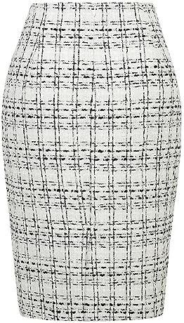 IDEALSANXUN Plaid Skirts for Women Fall Winter Knee Length Pencil Wool Skirt with Slit