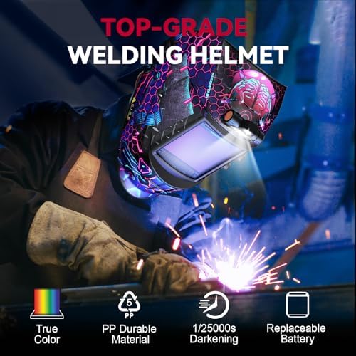 ARCCAPTAIN Auto Darkening Welding Helmet with Light, 3.94"X3.66" Large View