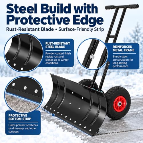 30''Wide Metal Snow Pusher, Snow Shovel, Fits The Floor Seamlessly