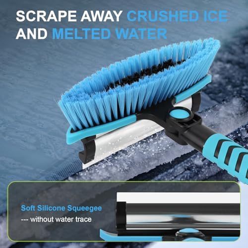 Windshield Ice Scraper Car Brush for Snow 43 inch, 3 in 1 Detachable Snow Scraper with Squeegee, 180° Pivoting Brush Head, Foam Grip, Extendable Snow Removal for Auto Truck SUV Van