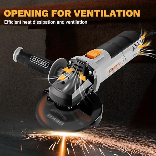 8-Amp Angle Grinder: DEKOPRO 4-1/2 inch Electric Corded Grinder Power Tools with Grinding and Cutting Wheels, Auxiliary Handle and Wrench for Cutting, Polishing and Grinding