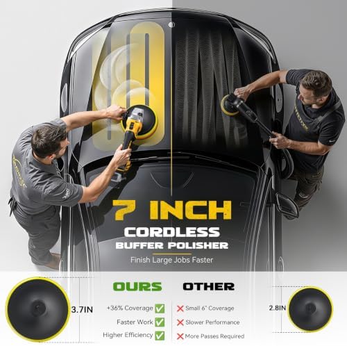 Ecarke Cordless Car Buffer Polisher Kit Compatible with Dewalt 20V Battery(Tool Only), 7-Inch Brushless Rotary Polisher, 7 Variable Speed 6000RPM for Car Polishing/Waxing, 16PCS Polishing Accessories