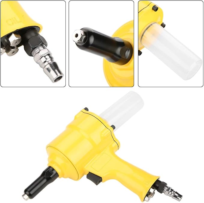 Hyuduo Air Rivet Gun, Pneumatic Riveter Pistol Type Grip Heavy Duty Rivet Gun Air Powered Riveting Tool 2.4-4.8mm Yellow for Decoration Automotive Container Electrical Instrumentation