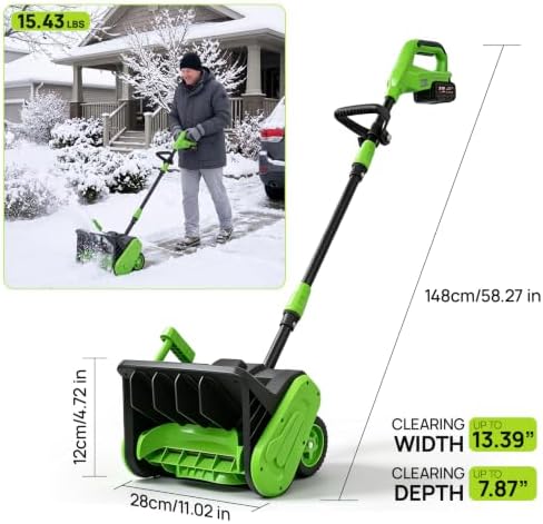 ALSO GO 21V Electric Snow Shovel Cordless, 13 Inch with 2 X 4.0ah Batteries