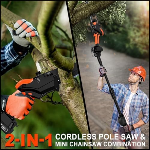 2 IN 1 8" Mini Chainsaw & Pole Saw Battery Powered with 2 x 21V Batteries