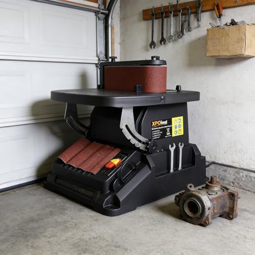 500W Oscillating Spindle Belt Sander, 2-in-1 Combination Sander Woodworking Machine with Variable Speed 1000-2000 RPM, 4x24 Belt Sander & 5 Spindles, 0-45° Tilting Table for Curves & Edges, Black