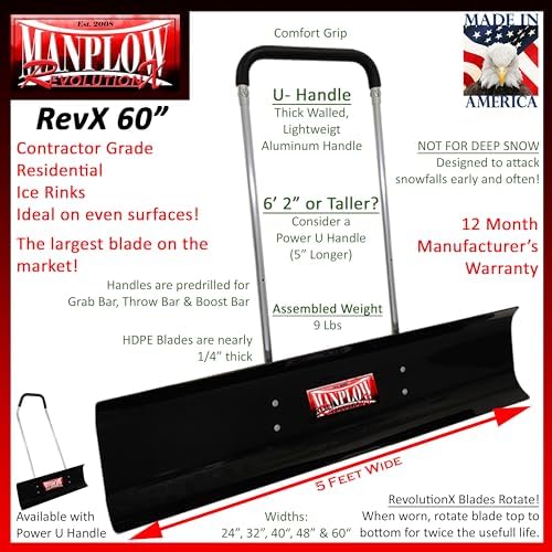 RevolutionX Snow Pushers and Shovels (U-Handle, 60")