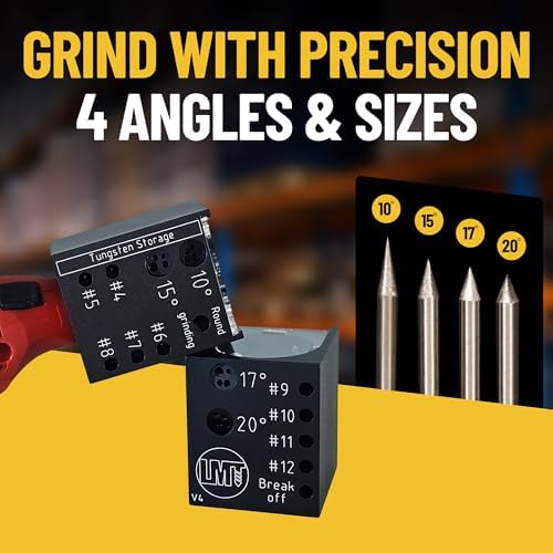 LMT Tungsten Grinder V4 Rotary Tool for TIG Welding - 4in1 that includes highly Precise Sharpener, Stick-Out Gauge, Cut-Off Slot, Round Grinding++. Sharpens 4Sizes & 4Angles. Designed in Norway!