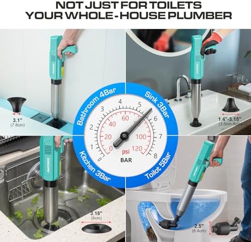 Electric Toilet Plunger, Heavy-Duty Clog Remover, Mint Green