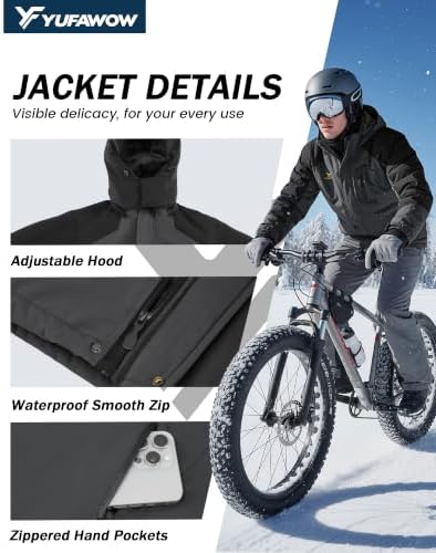 Yufawow Men Winter Jacket Skiing Jacket Insulated Fleece Lined Waterproof Windbreaker for Snowboard Hiking Camping ATV Outdoor Work