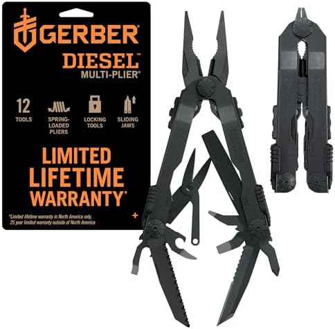 Gerber Gear Diesel Multitool Needle Nose Pliers Set, 12-in-1 EDC Multi-Tool Knife, Survival Gear and Equipment, Black