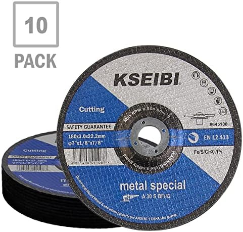 KSEIBI 645108 Grinding Wheels 10-Pack, Aluminum Oxide Discs for Metal & Stainless Steel, 7" x 1/8" x 7/8", Aggressive Grinding for Angle Grinders, Depressed Center Design