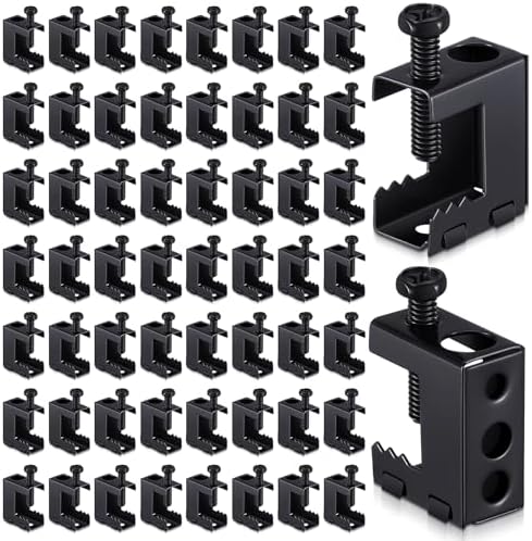 Tandefio 50 Pcs 1/4"-20 Spring Steel Beam Clamps Metal Beam Hanger, Black