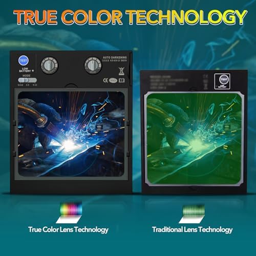 TRQWH Welding Helmet Auto Darkening Large Viewing True Color Solar Powered Welding Mask with 4 Arc Sensor Adjustable Wide Shade Range 4~5-8/9-13 Welder Mask with Grinding (TRQ-CSC003)