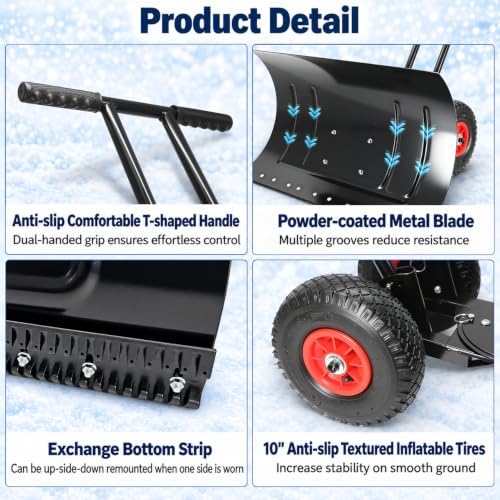 29x16.5 in Snow Shovel with Wheels Heavy Duty Snow Shovel Pusher and Plow