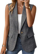 Mina Self Women's Sleeveless Vest Tops Open Front Lightweight Blazer Jacket