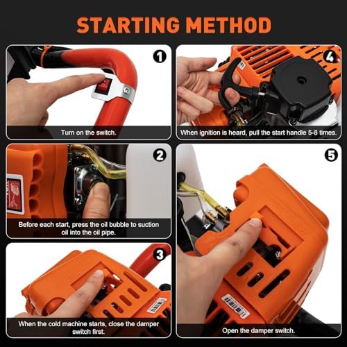 62cc 2.8HP Post Hole Digger Gas Powered, Gas Earth Auger/Ice Auger, with 2 Drill Bits 3"/6"/8" + 3 Extension Bar, One Man Earth Auger for Planting Fence, EPA Compliant Post Hole Auger