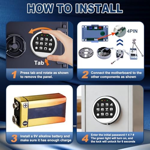 Gun Safe Lock Replacement Keypad with Solenoid Lock & 2 Override Keys