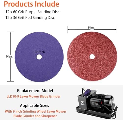 24 Pack 9" Sanding Disc, 36 Grit & 60 Grit Sanding Disc Fits for JLD10-9 Lawn Mower Blade Sharpener and with 9 inch Grinding Wheel Lawn Mower Blade Sharpener and Grinder