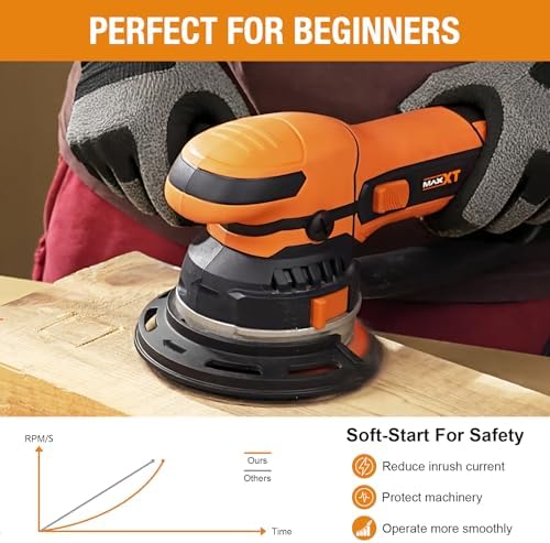 MAXXT 800W Random Orbital Sander, 5mm Eccentric, 3300-7400RPM Variable Speed, 150mm Pad, Dual Mode Polishing, Dust Collection, 5 Sandpapers, Electric Dry Polisher for Wood, Metal, Car