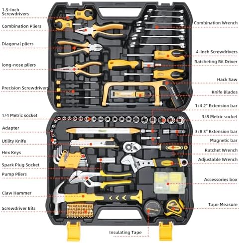 199 Piece Tool Kit for Home,General Household/Auto Repair Tool Set,Basic Hand Tool Kit with Socket Wrench,Tool Box Case for Men,Perfect for Diyer Handyman Homeowner
