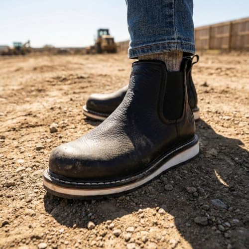 SUREWAY Men's 6-Inch Slip-On Chelsea Work Boots, Soft Toe Leather Boots