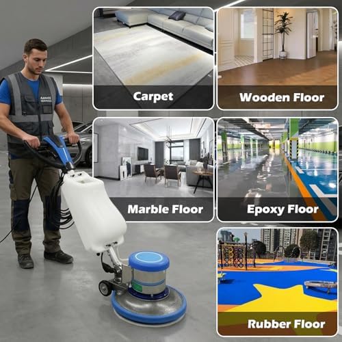 TECHTONGDA Floor Polisher Commercial Floor Buffer Scrubber Buffer Polisher Machine 17" Carpet Cleaning Machine Industrial Orbiter Floor Cleaning 175RPM with 3gal Tank and 3 Brush heads