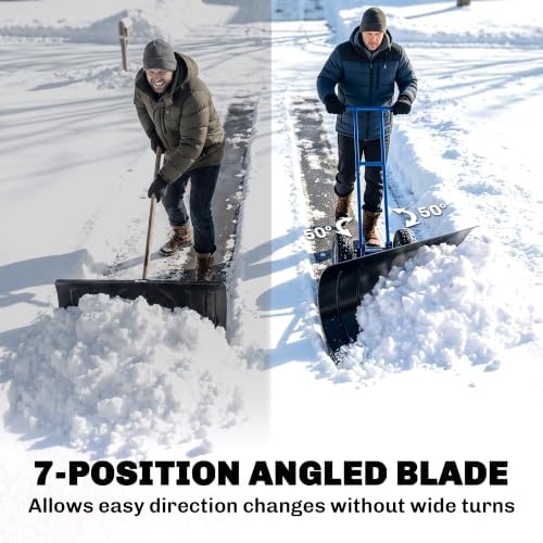 Outsunny Snow Shovel with Wheels, 29" x 18" Metal Snow Pusher, Blue