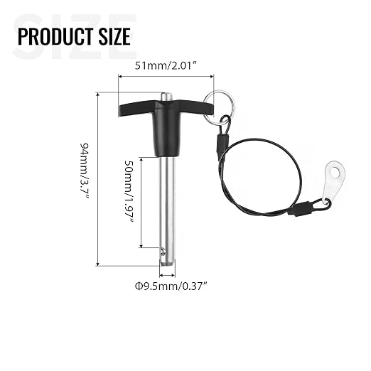 T Handle Quick Release Pin 3/8 Inch Diameter,304 Stainless Steel Ball Locking Pin with Push Button Lanyard Usable Length 1.97"(9.5mm x 50mm)