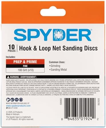 Spyder 10-Pack 180 Grit Sanding Discs, Ceramic Net, 5-Inch Hook and Loop, for Random Orbital Sander (500063)