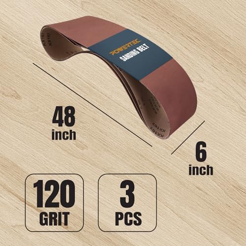 POWERTEC 6 x 48 Inch Sanding Belts, 6PK, 80/120 Grit Aluminum Oxide Belt Sander Sanding Belt for Bench Belt Sander, Woodworking & Paint Removal, Metal Polishing (11022-2)