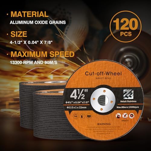 120 PCS 4 1/2 inch Cut-Off Wheels for Metal & Stainless Steel and PVC Tube 4.5" x.040 x7/8" Cutting Wheel for Angle Grinder Aggressive Cutting disc for General Purpose Metal Cutting