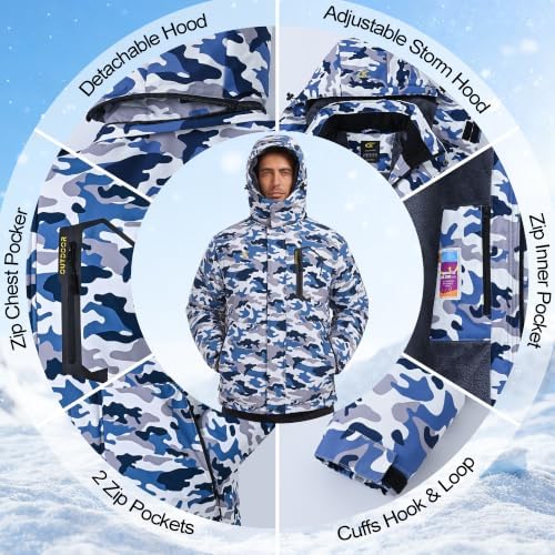 QPNGRP Mens Waterproof Ski Snowboard Jacket Winter Windproof Snow Coat