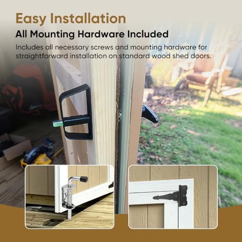 9-Piece Heavy Duty Shed Door Hardware Kit – 6.5" Black Powder Coated Iron T-Handle Lock with Keys + 6 Anti-Sag Hinges + 2 Barrel Bolts for Outdoor Sheds, Barns & Wooden Fence Gates