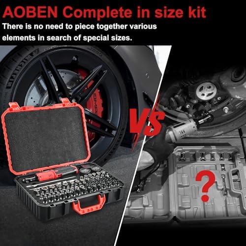 AOBEN Cordless Electric Ratchet Wrench with 83pc 1/4" to 3/8" impact sockets set,12V Electric Wrench with Variable Speed,3/8" to 1/4" Adapter, 3" Extension Bar